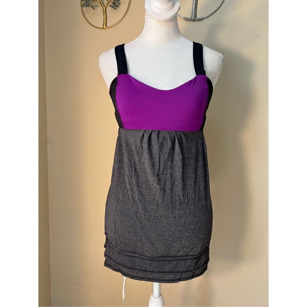 Luluemon Black Gray Tender Violet Run Back On Track Tank Top Size 4